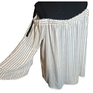 Ann Taylor Loft Striped Black White Top Off Shoulder Tie Straps Top Shirt Large
